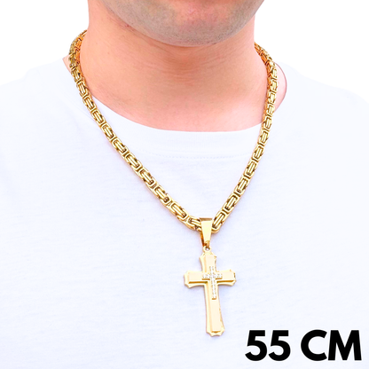 SET - Gold Royal Chain 6mm + Royal Cross Pendant Gold