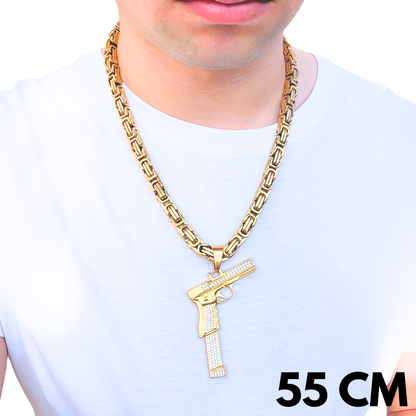 SET - Gold Royal Chain 8mm + Glock Pendant Gold
