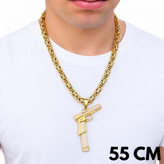 SET - Gold Royal Chain 8mm + Glock Pendant Gold