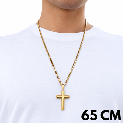 SET - Gold Cuban Chain 4mm + Clean Cross Pendant Gold