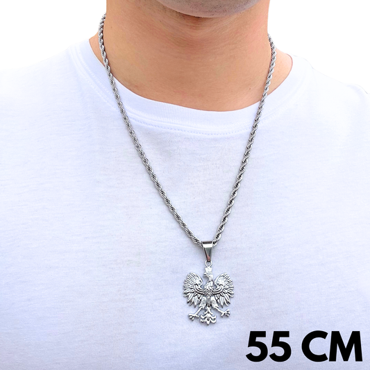 SET - Rope Chain 4mm + Eagle Pendant White Gold