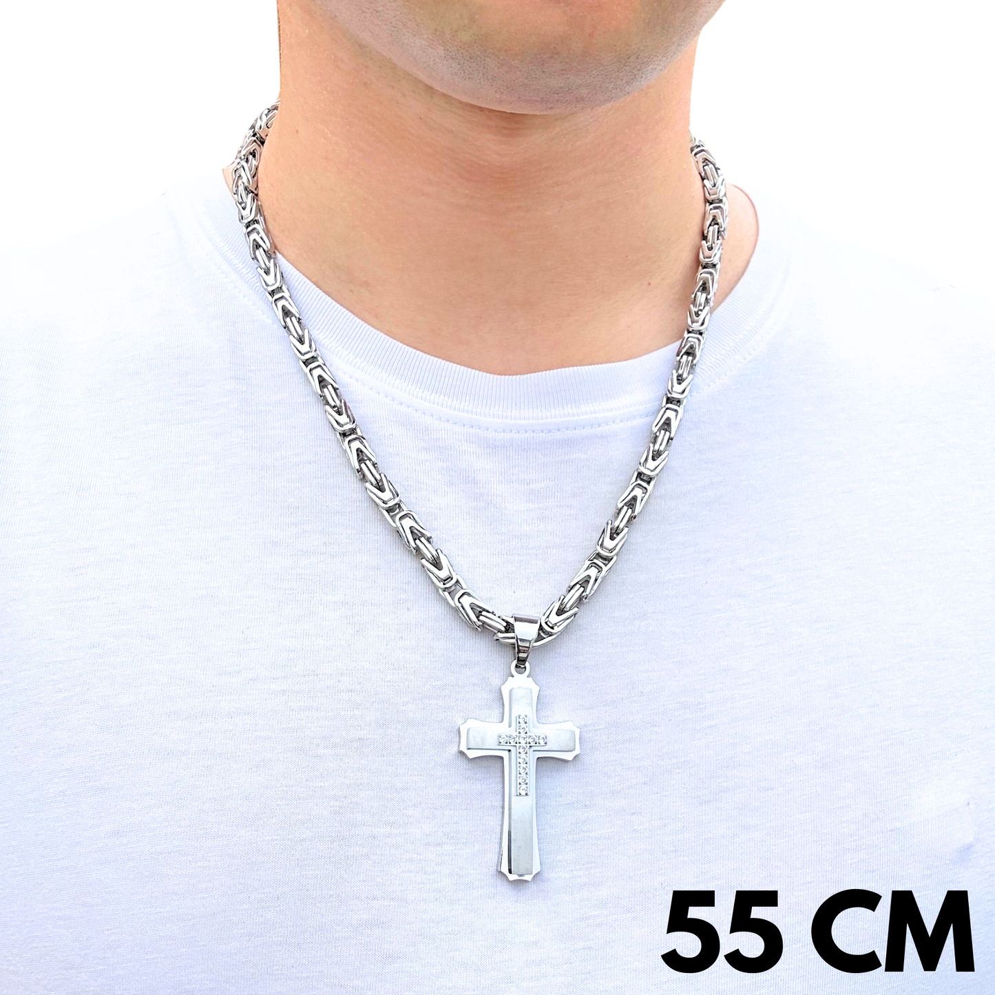 SET - Imperial Chain 6mm + Royal Cross Pendant White Gold