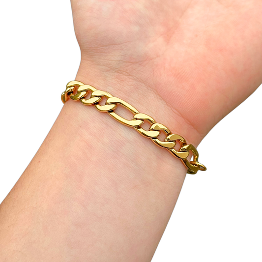 Gold Figaro Bracelet - 9mm