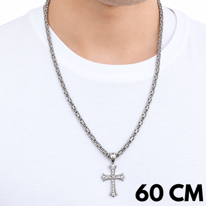 SET - White Gold Royal Chain 4mm + Grand Cross Pendant White Gold