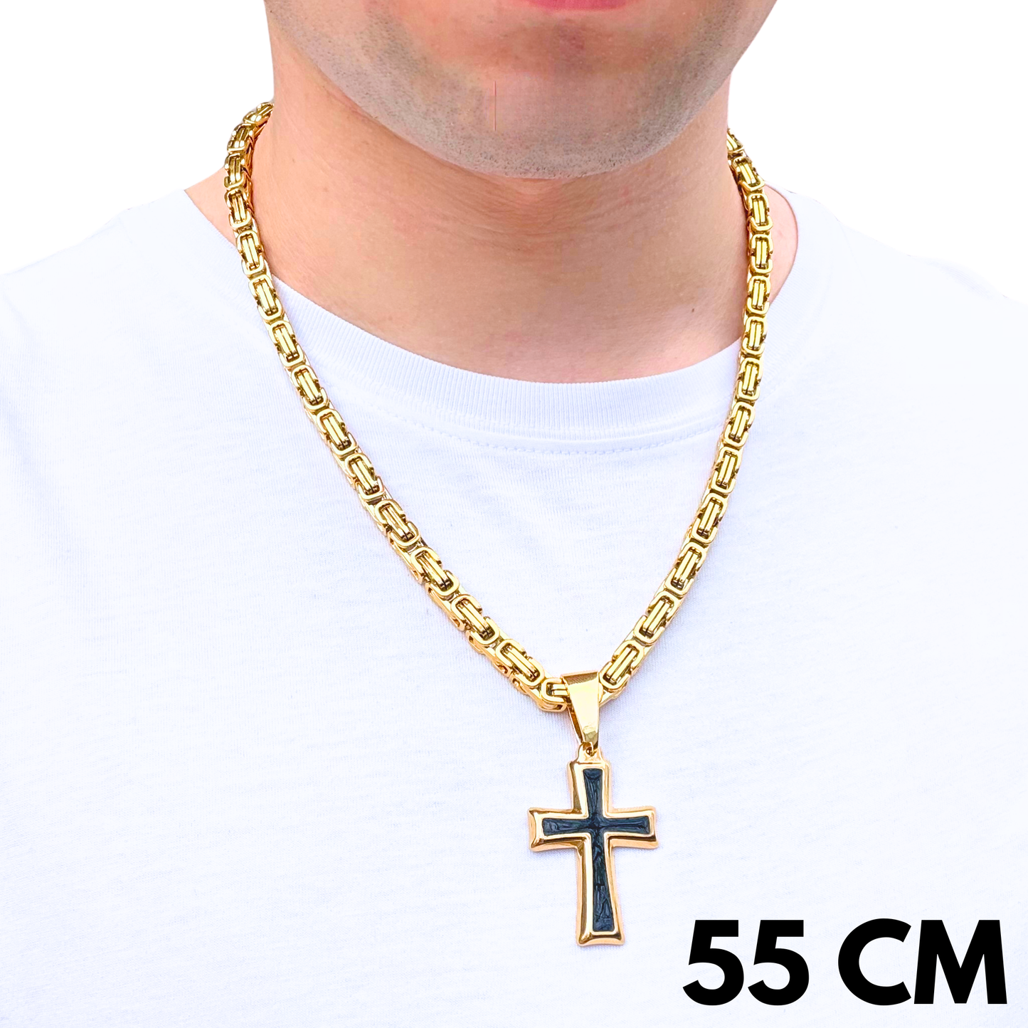 SET - Gold Royal Chain 6mm + Black Cross Pendant Gold
