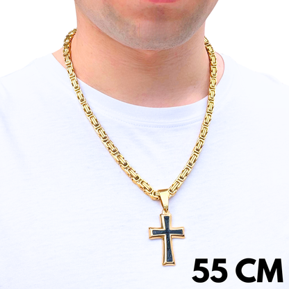 SET - Gold Royal Chain 6mm + Black Cross Pendant Gold