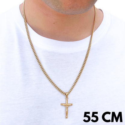 SET - Gold Cuban Chain 4mm + Crucifix Pendant Gold