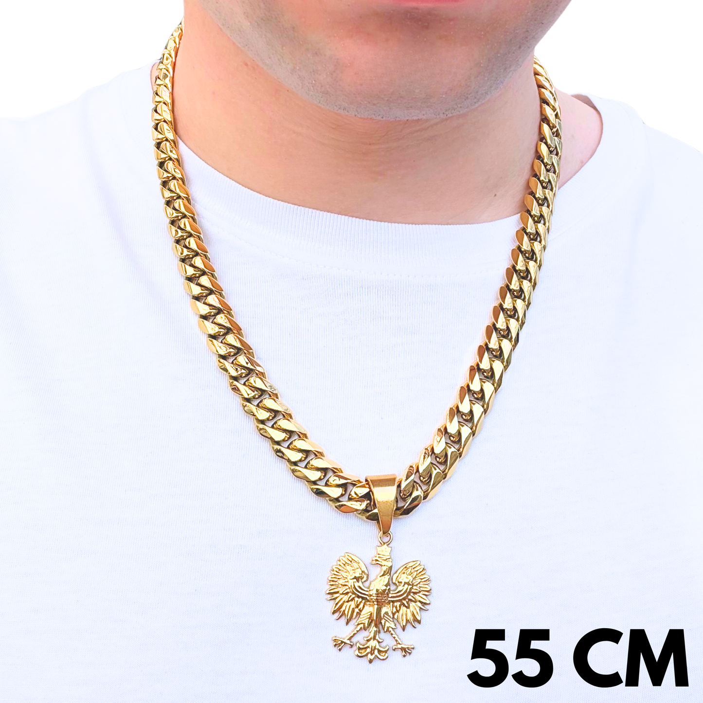 SET - Gold Cuban Chain 12mm + Eagle Pendant Gold