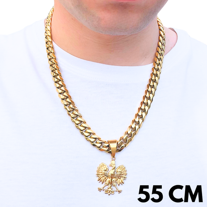 SET - Gold Cuban Chain 12mm + Eagle Pendant Gold