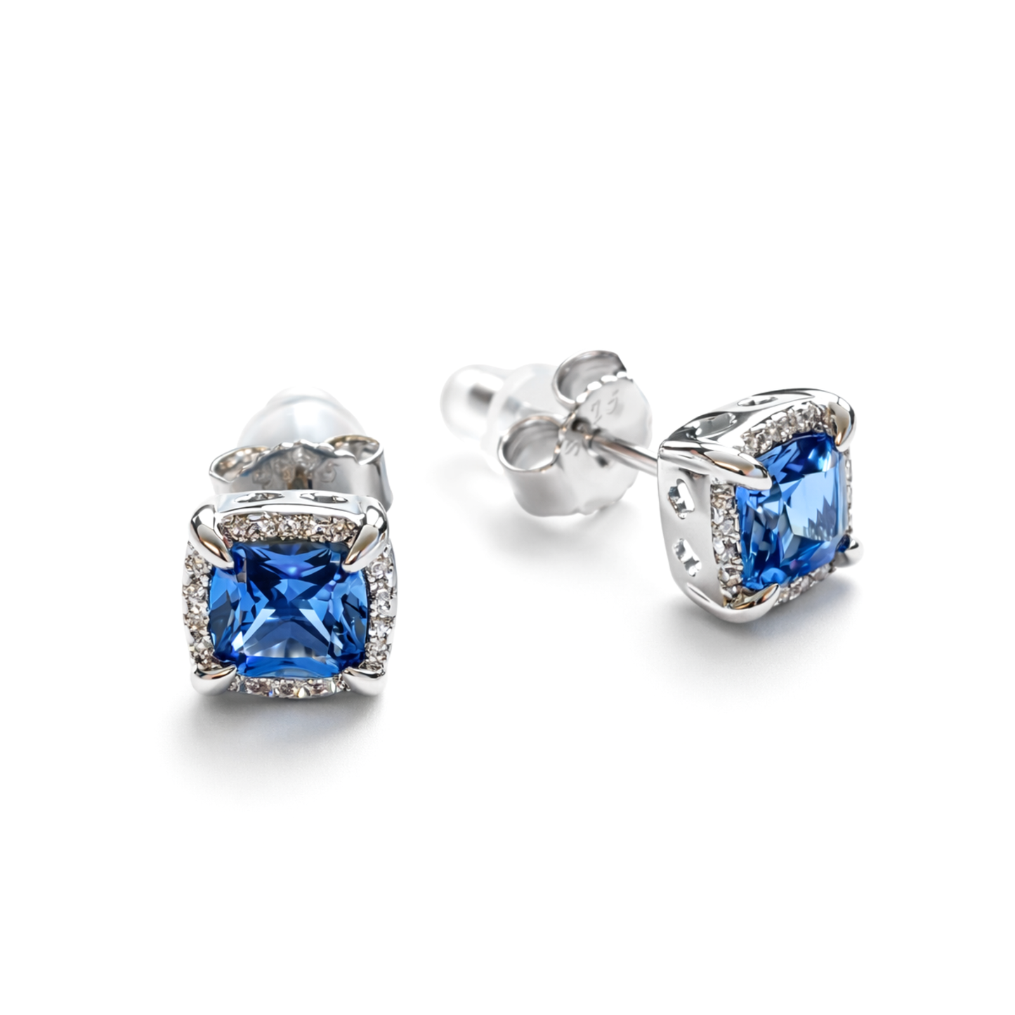 Women's Silver S925 Blue Square Earrings