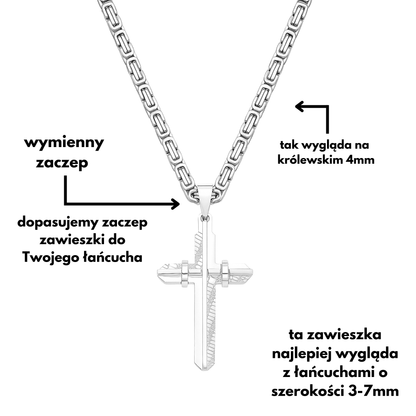SET - Royal Chain 4mm + Modern Cross Pendant White Gold