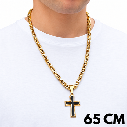 SET - Gold Royal Chain 6mm + Black Cross Pendant Gold