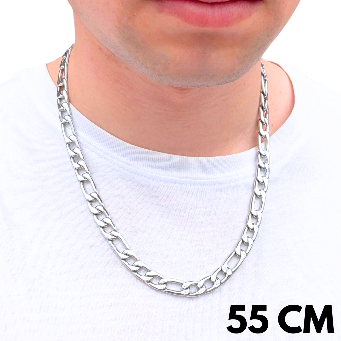 White Gold Figaro Chain - 9mm