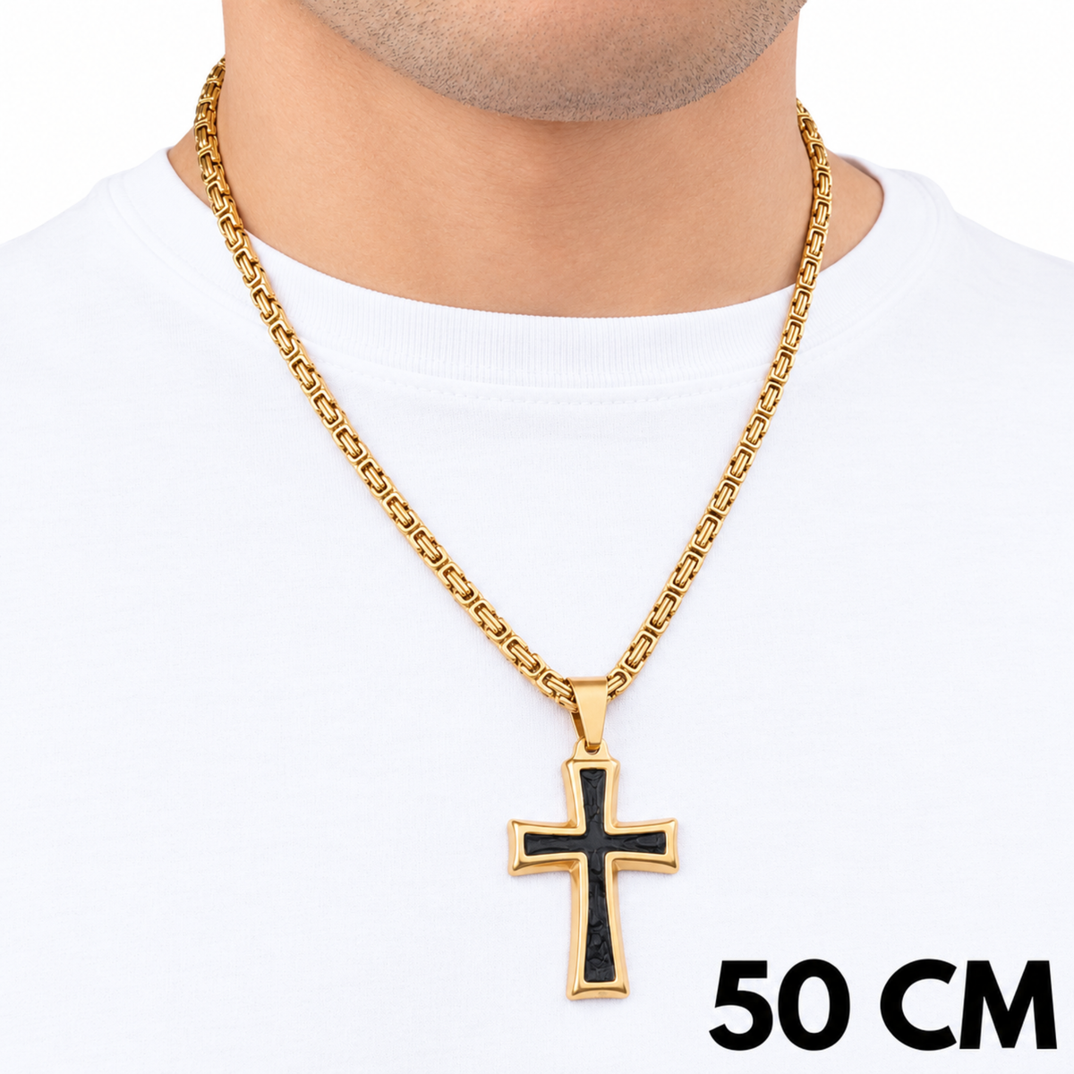 SET - Gold Royal Chain 4mm + Black Cross Pendant Gold
