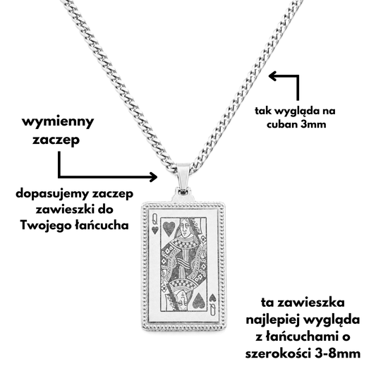 Queen Card Pendant White Gold