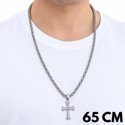 SET - White Gold Royal Chain 4mm + Grand Cross Pendant White Gold