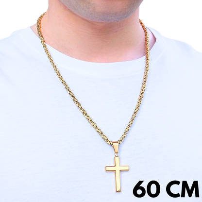 SET - Gold Royal Chain 4mm + Clean Cross Pendant Gold