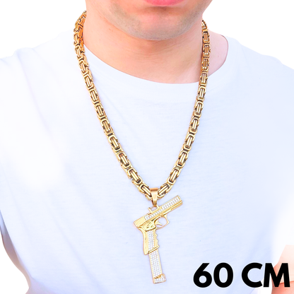 SET - Gold Royal Chain 8mm + Glock Pendant Gold