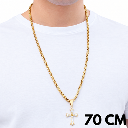 SET - Gold Royal Chain 4mm + Grand Cross Pendant Gold