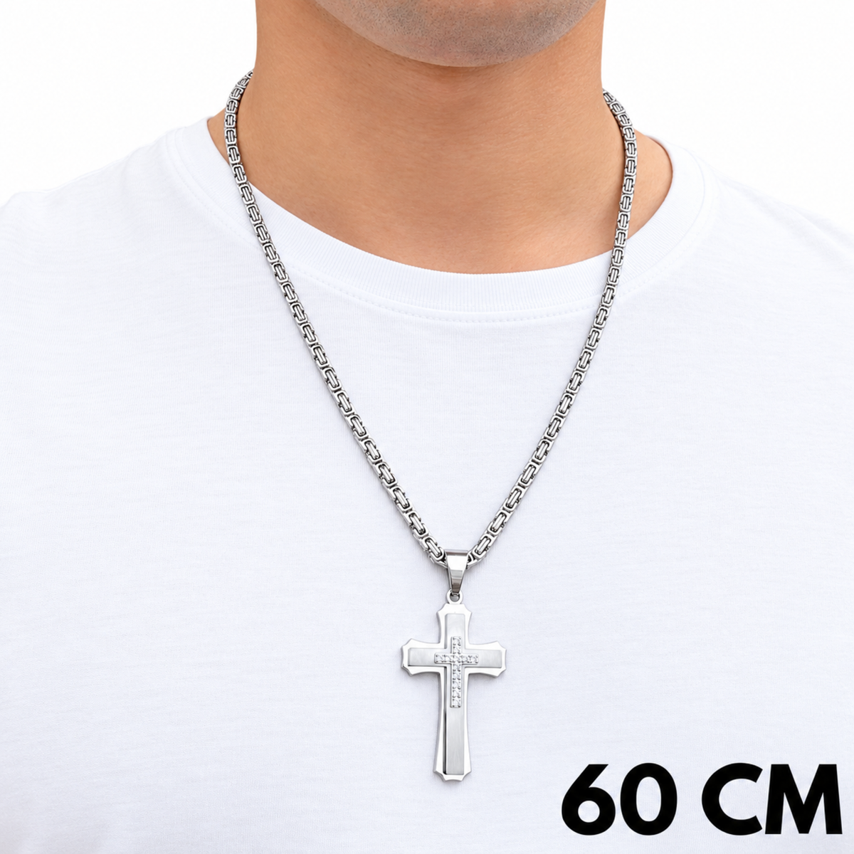 SET - Royal Chain 4mm + Royal Cross Pendant White Gold
