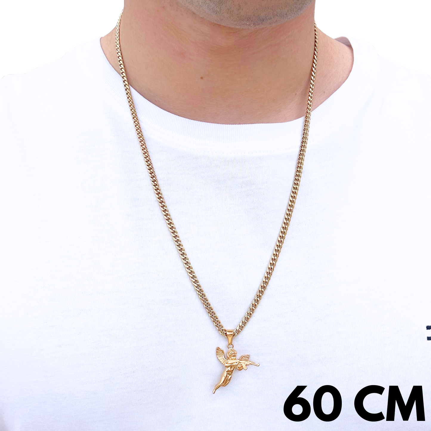 SET - Gold Cuban Chain 4mm + Angel Pendant Gold