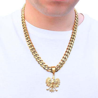 SET - Gold Cuban Chain 12mm + Eagle Pendant Gold
