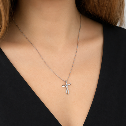 Women's S925 Moissanite Oval Cross Necklace - 0.192ct