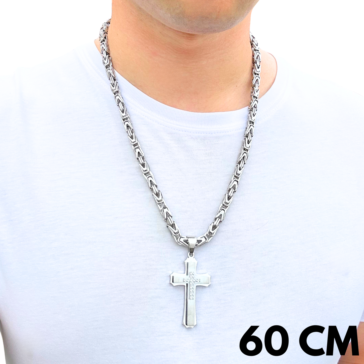 SET - Imperial Chain 6mm + Royal Cross Pendant White Gold