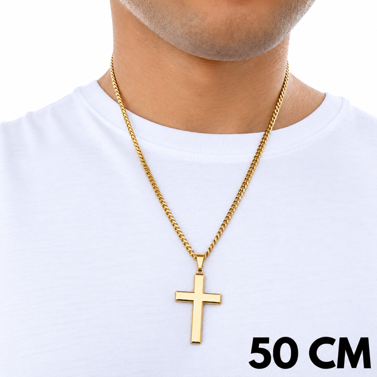 SET - Gold Cuban Chain 4mm + Clean Cross Pendant Gold