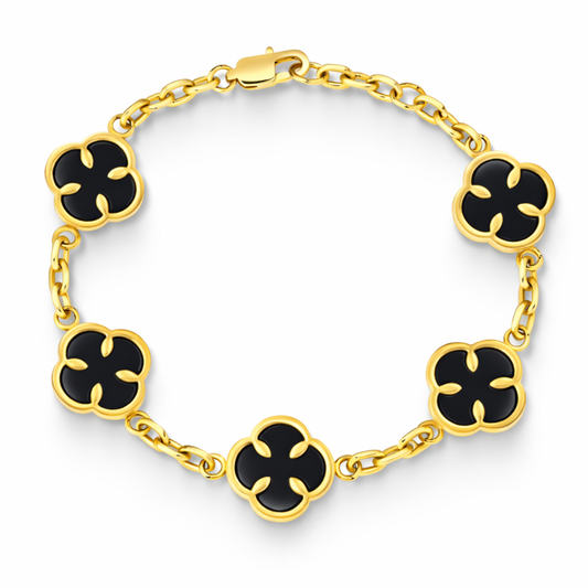 Women's Gold Black Clover Bracelet with Onyx