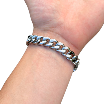 White Gold Cuban Bracelet - 12mm