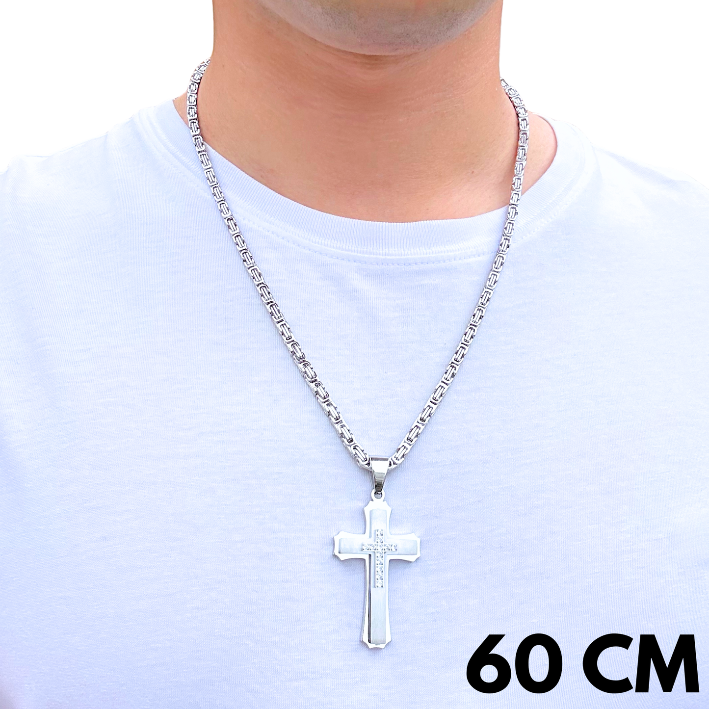SET - Royal Chain 4mm + Royal Cross Pendant White Gold