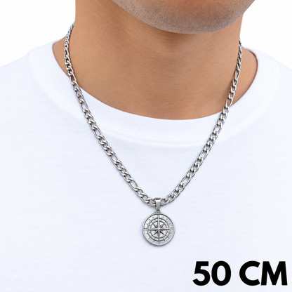SET - Figaro Chain 5mm + Compass Pendant