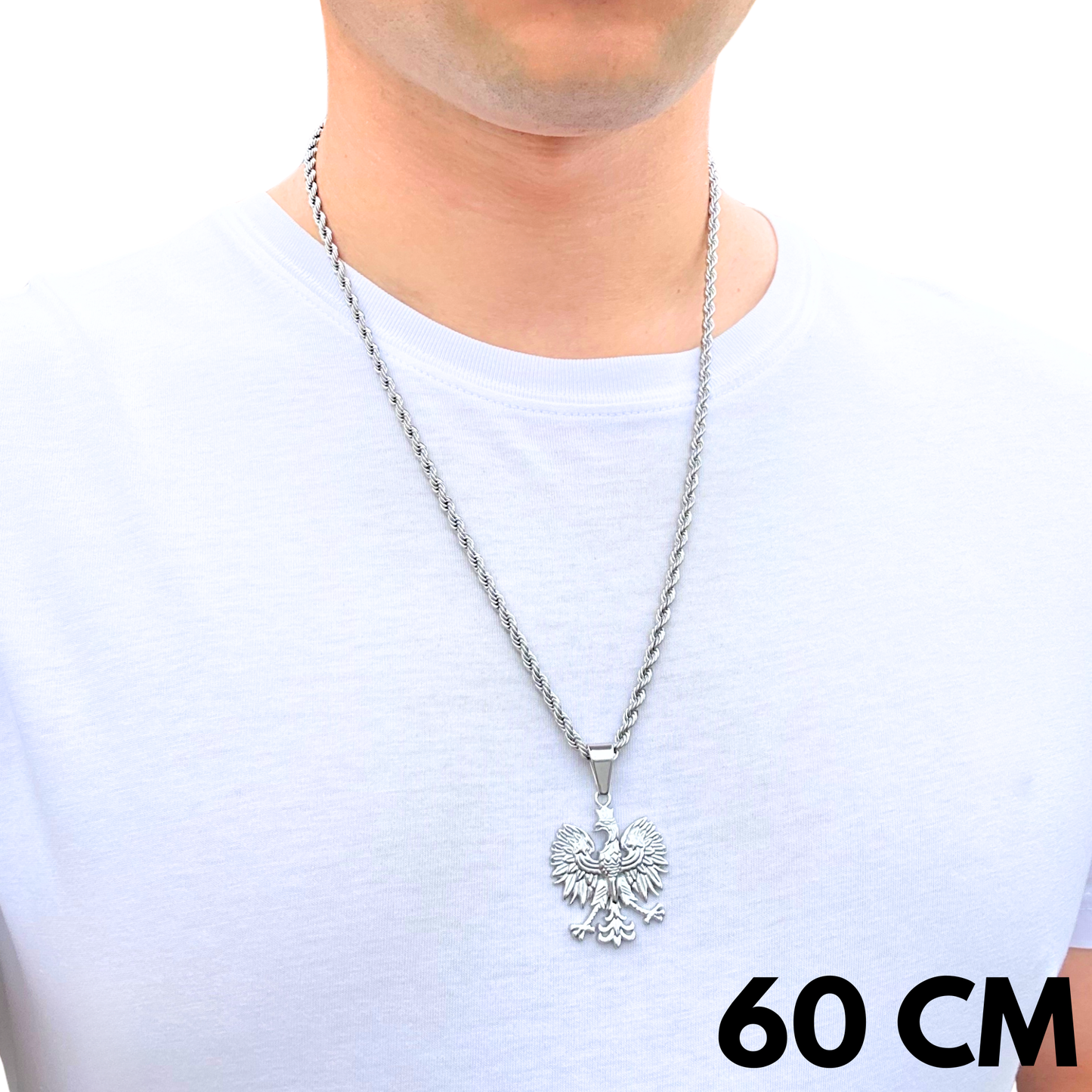 SET - Rope Chain 4mm + Eagle Pendant White Gold