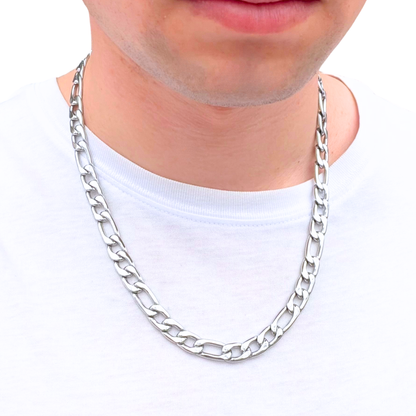 White Gold Figaro Chain - 9mm