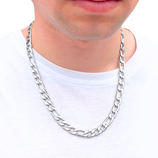 White Gold Figaro Chain - 9mm