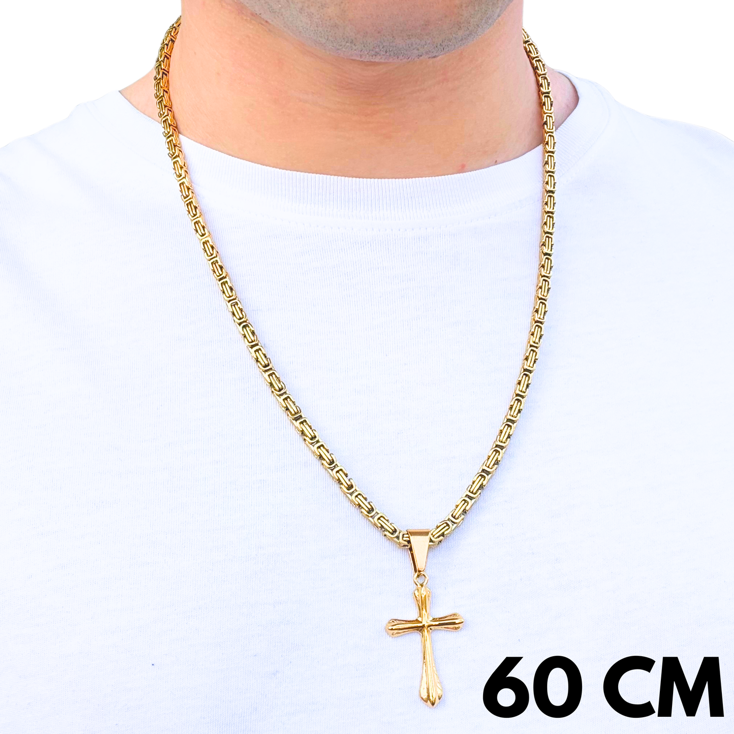 SET - Gold Royal Chain 4mm + Grace Cross Pendant Gold