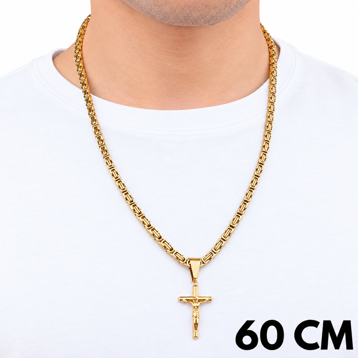 SET - Gold Royal Chain 4mm + Crucifix Pendant Gold