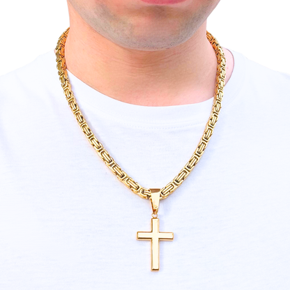 SET - Gold Royal Chain 6mm + Clean Cross Pendant Gold