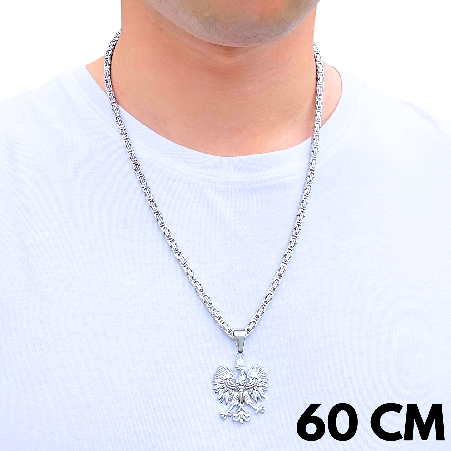 SET - White Gold Royal Chain 4mm + Eagle Pendant White Gold