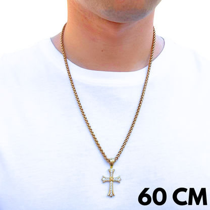 SET - Gold Wheat Chain 4mm + Grand Cross Pendant Gold