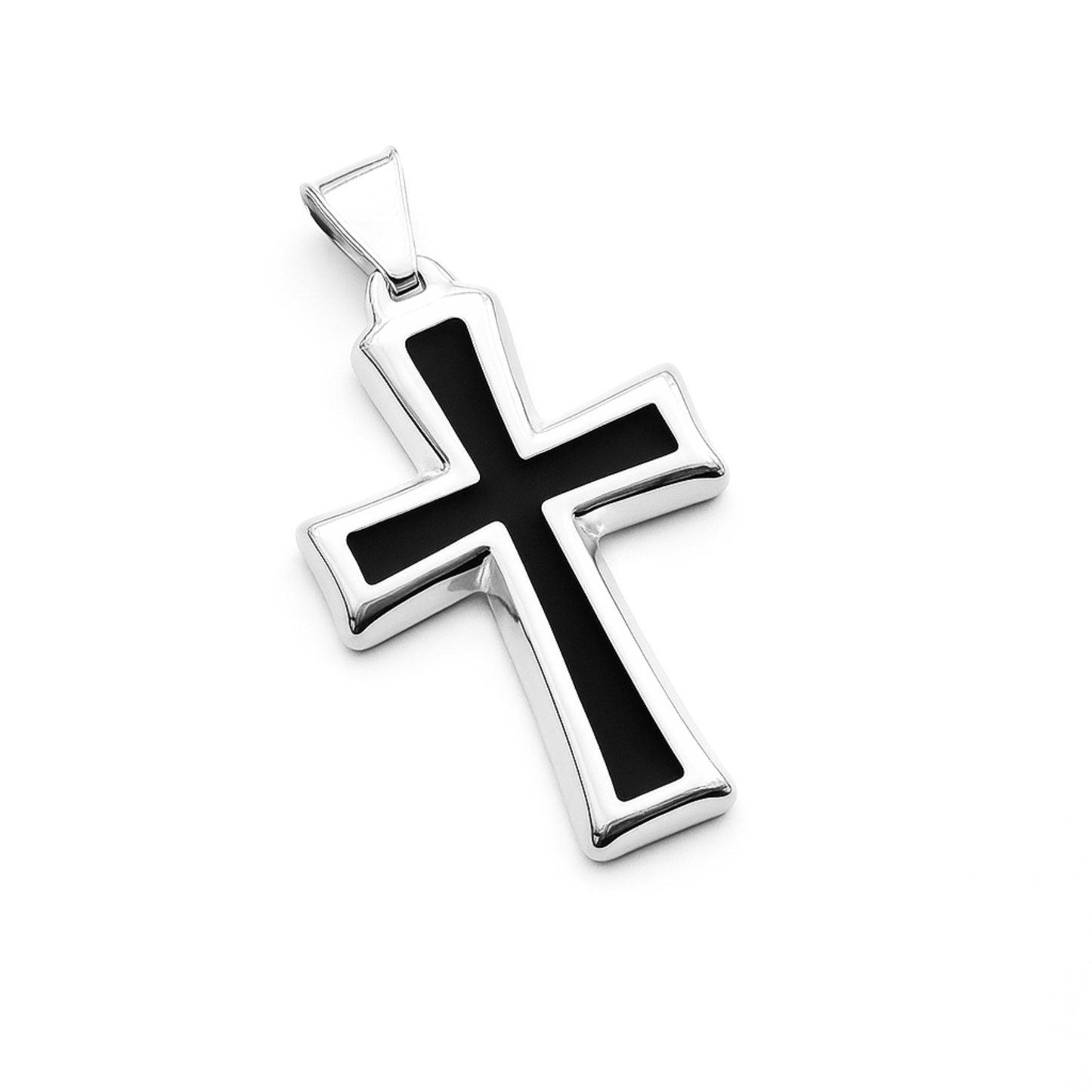 SET - Rope Chain 4mm + Black Cross Pendant White Gold