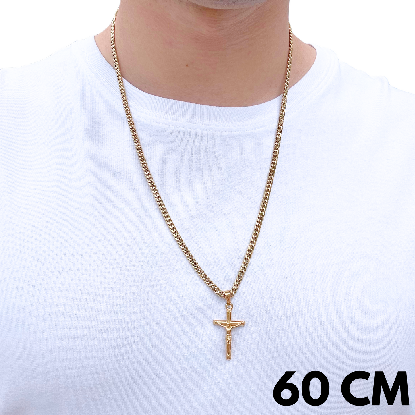 SET - Gold Cuban Chain 4mm + Crucifix Pendant Gold
