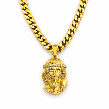 Jesus Diamond Crown Pendant Gold