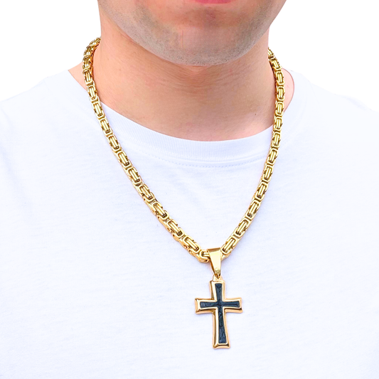 SET - Gold Royal Chain 6mm + Black Cross Pendant Gold