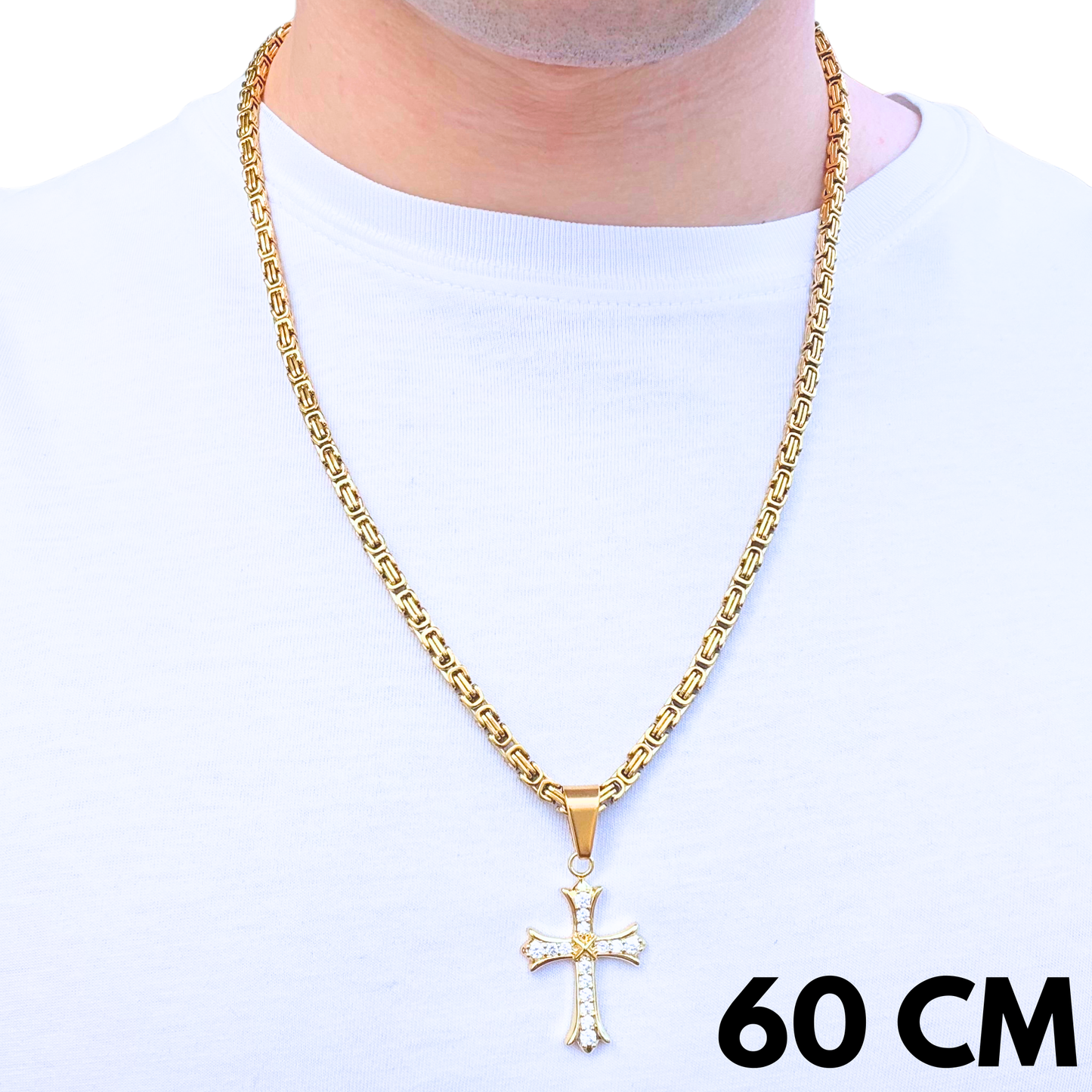 SET - Gold Royal Chain 4mm + Grand Cross Pendant Gold