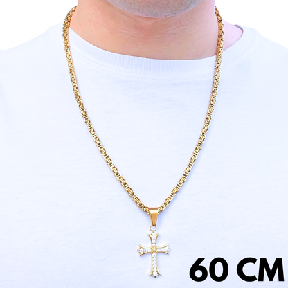 SET - Gold Royal Chain 4mm + Grand Cross Pendant Gold