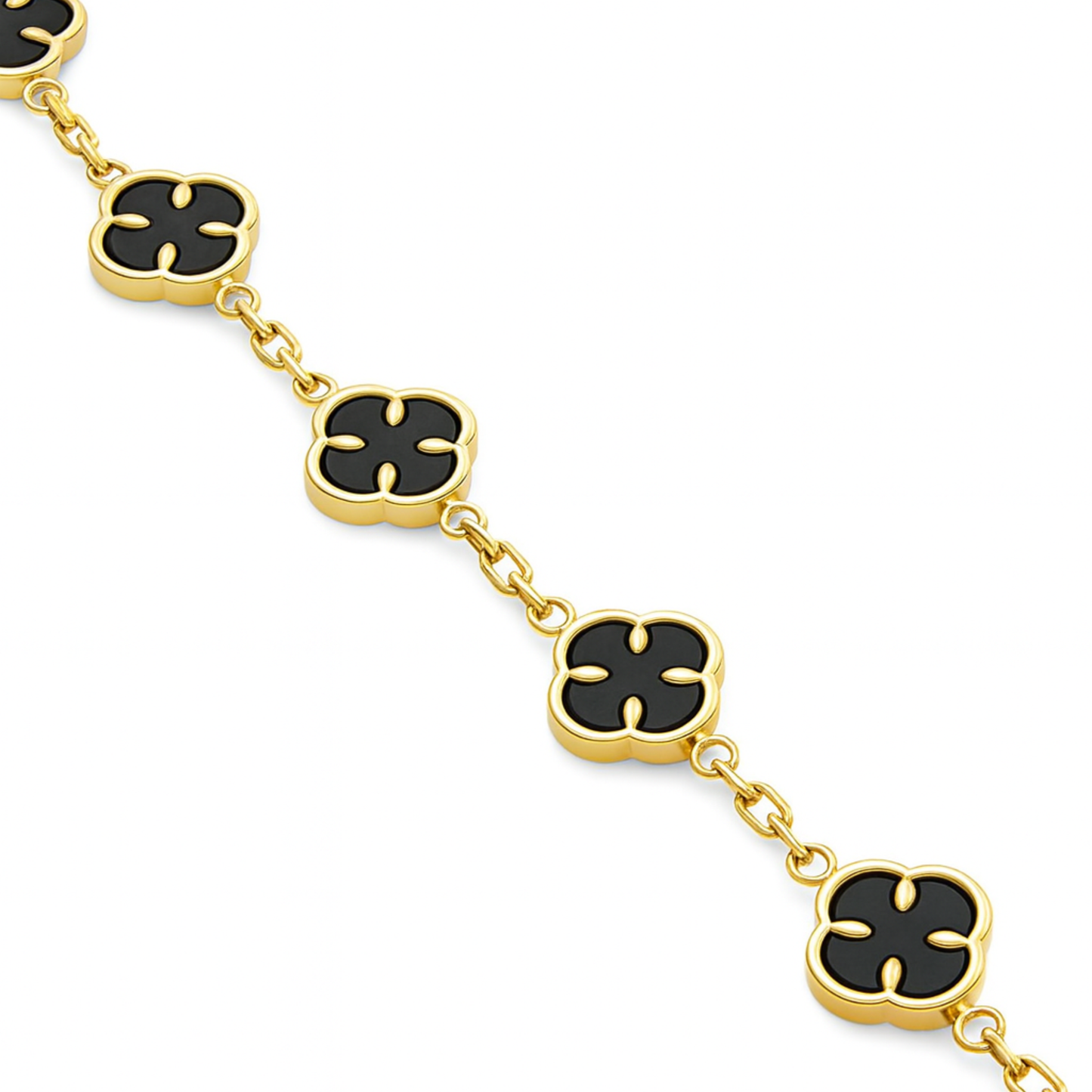 Women's Gold Black Clover Bracelet with Onyx