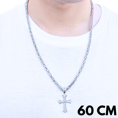 SET - White Gold Royal Chain 4mm + Grand Cross Pendant White Gold