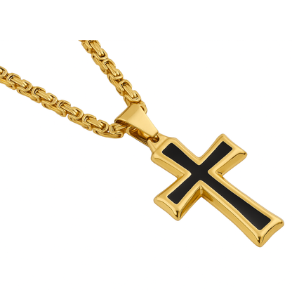 SET - Gold Royal Chain 4mm + Black Cross Pendant Gold